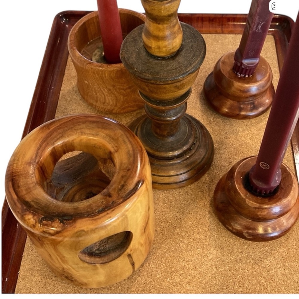Candle Holders Candlesticks LOT/5 Aspen Hand Turned Wood Candles Bermuda Cedar